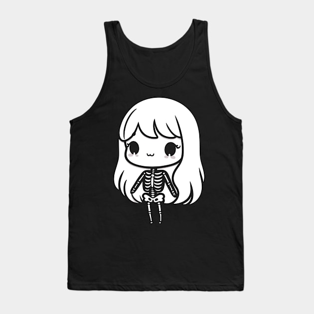 Cute Kawaii Skeleton Girl Design for Halloween Costume | Cute Skeleton Illustration Tank Top by Nora Liak